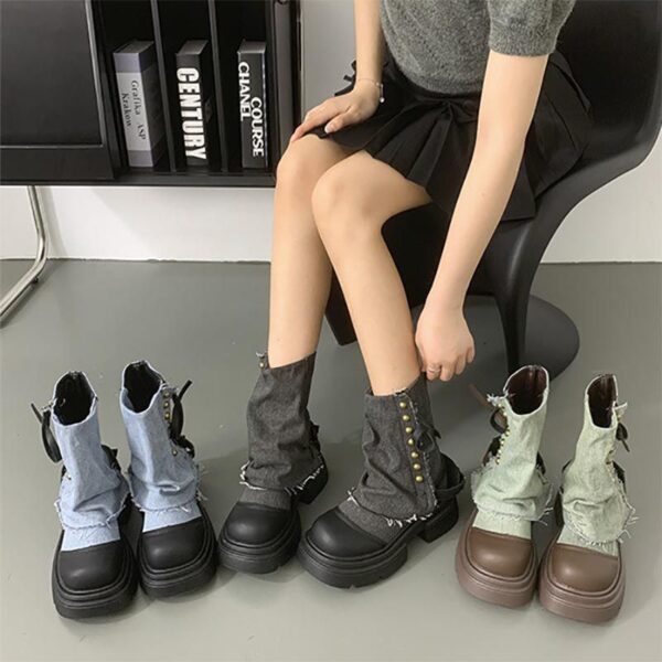 Men’s Denim Panel Platform Mid-Calf Boots