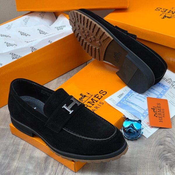 Men’s Suede Loafers with Silver “H” Buckle