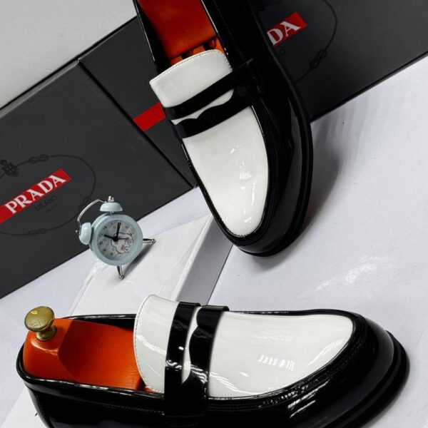 Prada Black and White Two-Tone Patent Leather Loafers