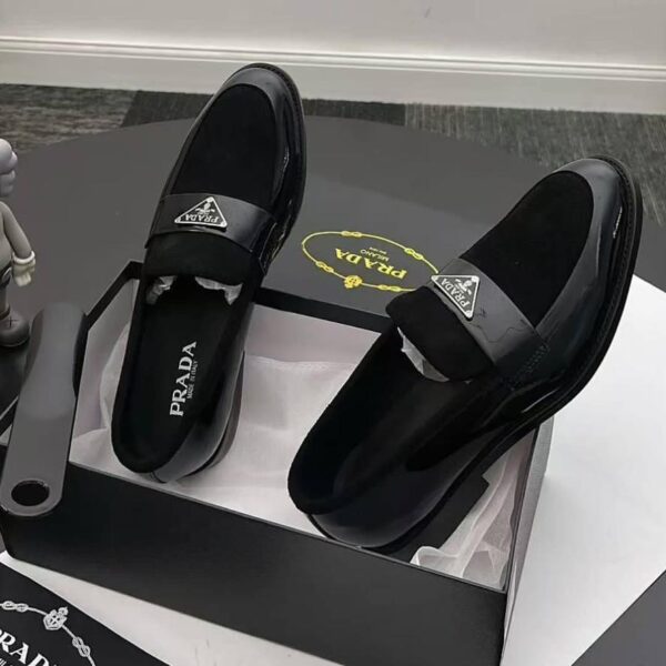 Prada Brushed Leather Loafers with Enamel Triangle Logo