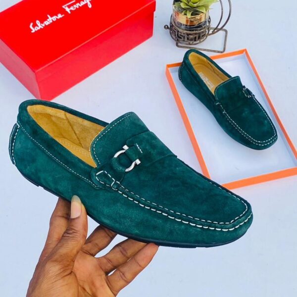 Salvatore Ferragamo Green Suede Driving Loafers