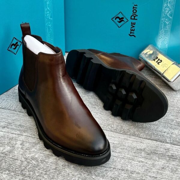 Steve Riots Brown Leather Chelsea Boots with Chunky Sole