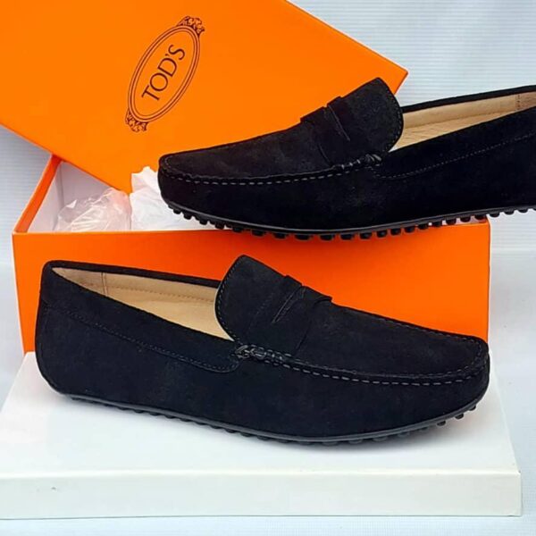 Tod’s Black Suede Gommino Penny Loafers