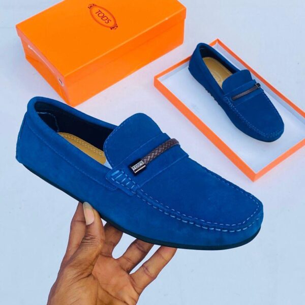 Tod’s Blue Suede Loafers with Braided Leather Strap