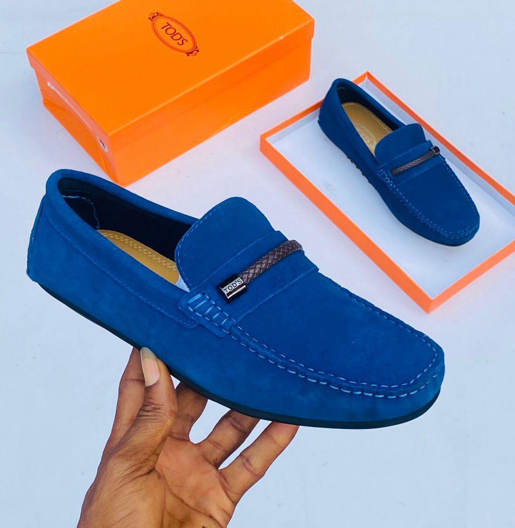 Tod’s Blue Suede Loafers with Braided Leather Strap Tod’s Blue Suede Loafers with Braided Leather Strap