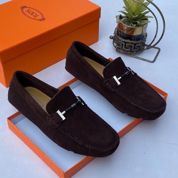 Tod’s Dark Brown Suede Driving Loafers with Silver-Tone Metal Bit