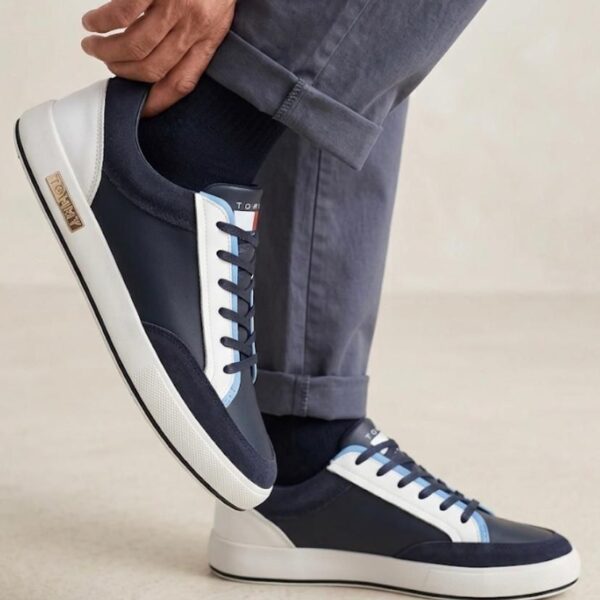 Tommy Hilfiger Navy Blue Leather-Blend Low-Top Sneakers