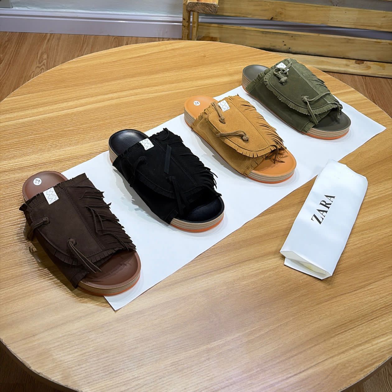 WhatsApp Image 2026-05-06 at 7.51.31 AM (1) ZARA Fringed Suede Slides – Earth Tonal Collection - Image 1