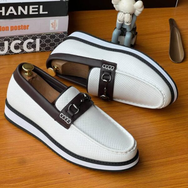 White & Brown Perforated Loafers
