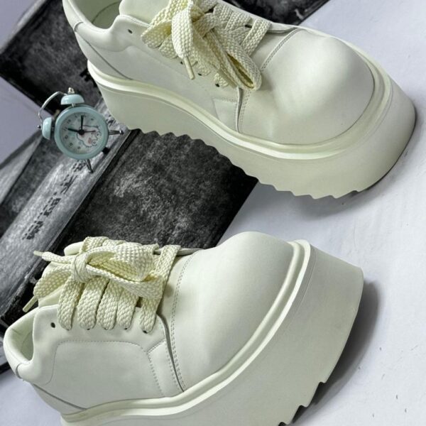 White Platform Lace-Up Sneakers with Ribbed Sole
