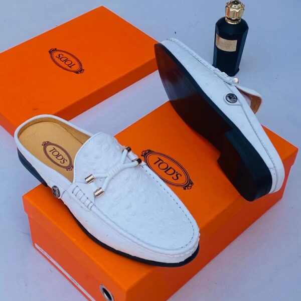 White Textured Leather Half Shoes