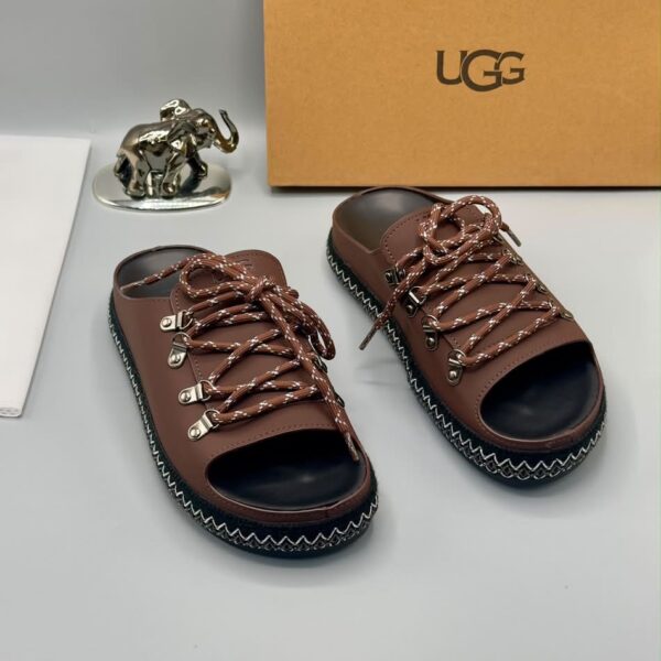 Men’s Brown Leather Slides with Rope Laces
