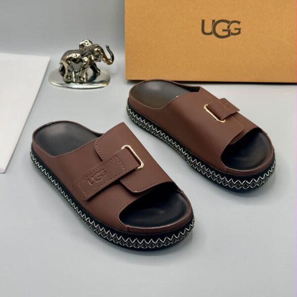 UGG Brown Platform Slides with Buckle Stra
