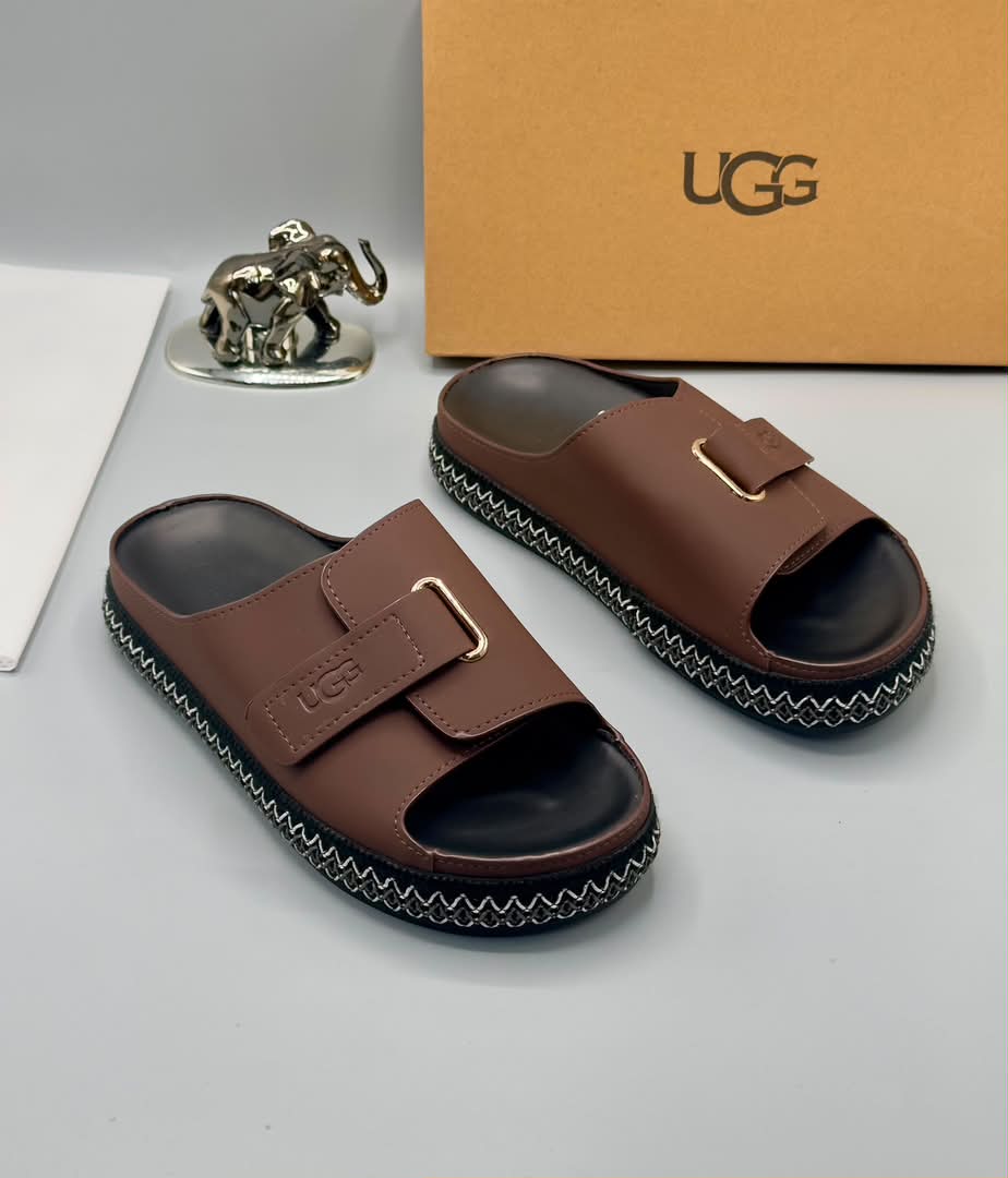 UGG Brown Platform Slides with Buckle Stra UGG Brown Platform Slides with Buckle Stra