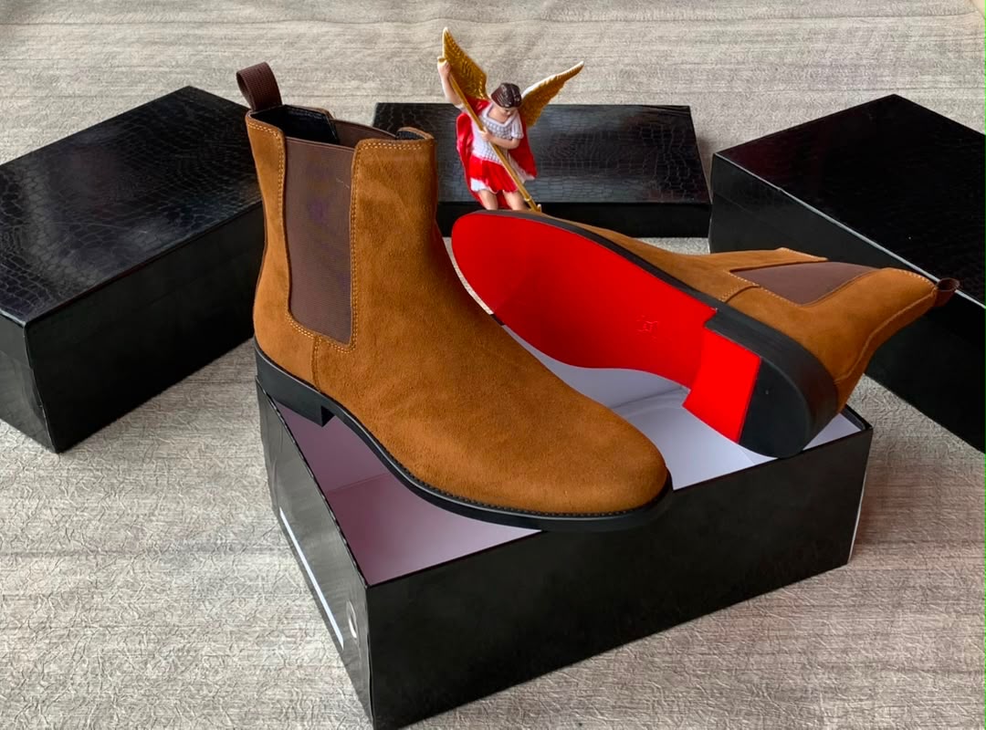 Christian Louboutin Men’s Tan Suede Chelsea Boots Christian Louboutin Men’s Tan Suede Chelsea Boots