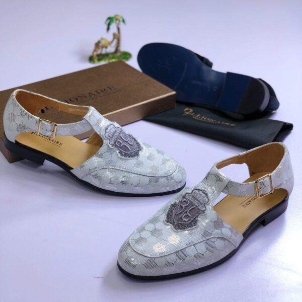 Billionaire Mens White Leather Geometric Pattern Sandals