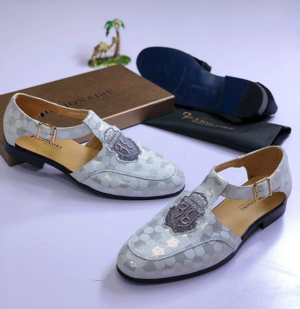 Billionaire Mens White Leather Geometric Pattern Sandals Billionaire Mens White Leather Geometric Pattern Sandals