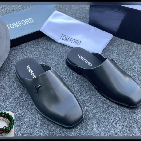Black Leather Square Toe Half Shoes