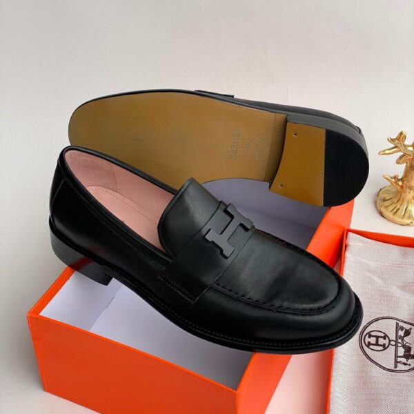 Hermes Paris Mens Black Calfskin Leather Loafers