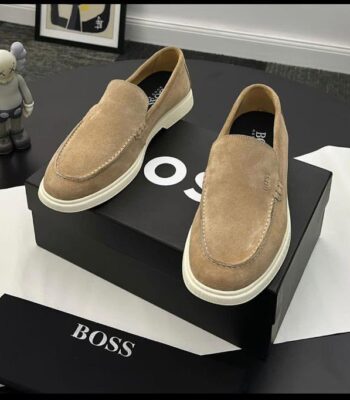 Hugo Boss Mens Beige Suede Slip On Loafers