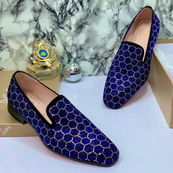 Italian Designer Mens Blue Rhinestone Honeycomb Loafers