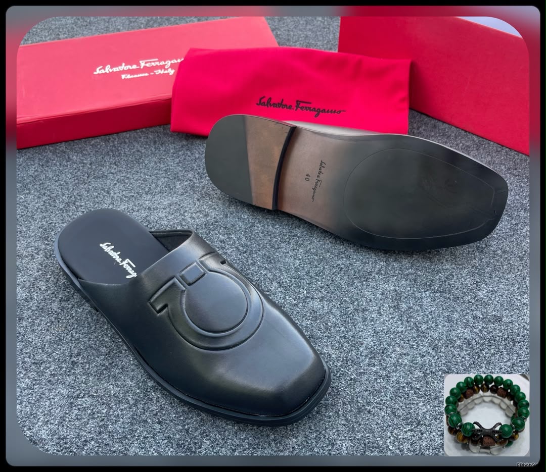Mens Black Leather Gancini Half Shoes Mens Black Leather Gancini Half Shoes