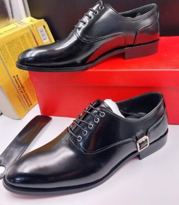 Mens Black Leather Monk Strap Shoes