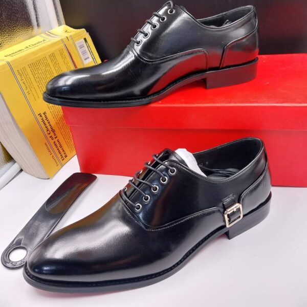 Mens Black Leather Monk Strap Shoes