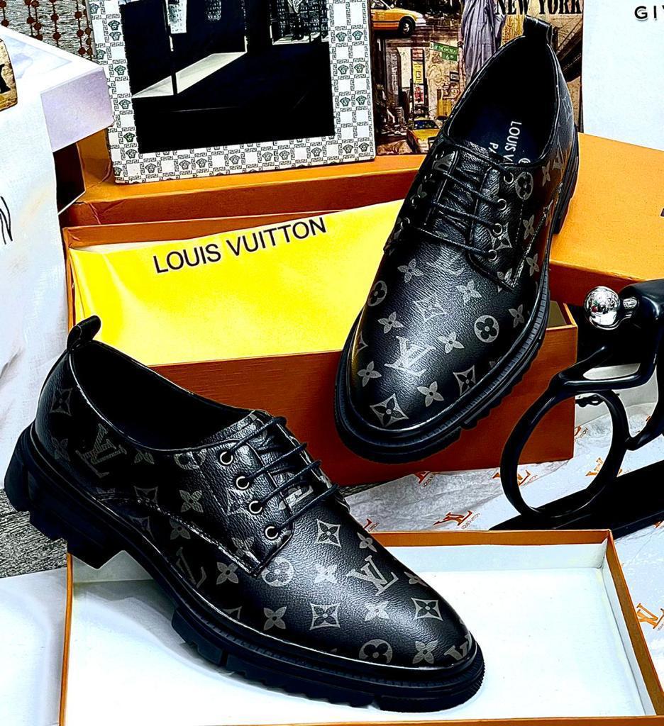 Mens Black Leather Monogram Derby Shoes Mens Black Leather Monogram Derby Shoes