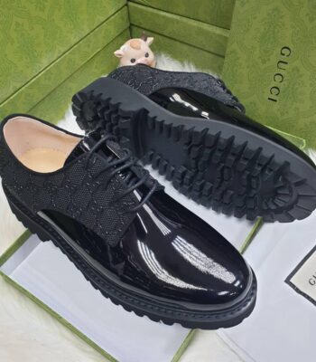 Mens Black Patent Leather Monogram Fabric Loafers