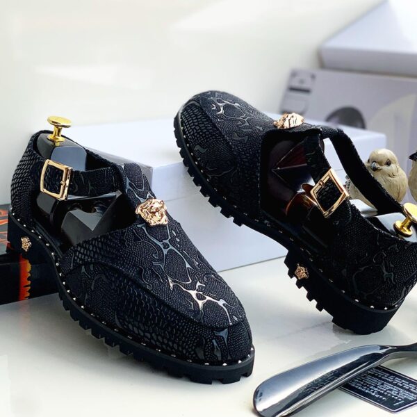 Mens Black Snake Texture Leather Shoes