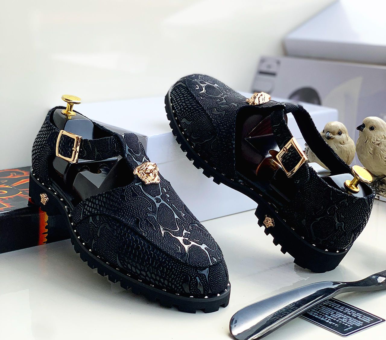 Mens Black Snake Texture Leather Shoes Mens Black Snake Texture Leather Shoes
