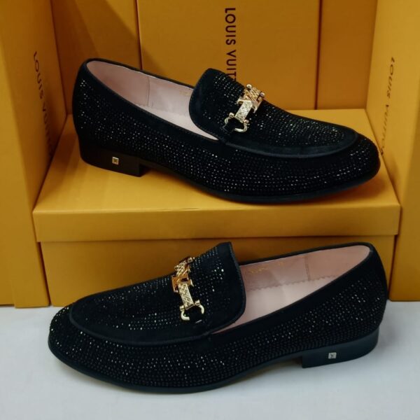 Mens Black Suede Rhinestone Loafers