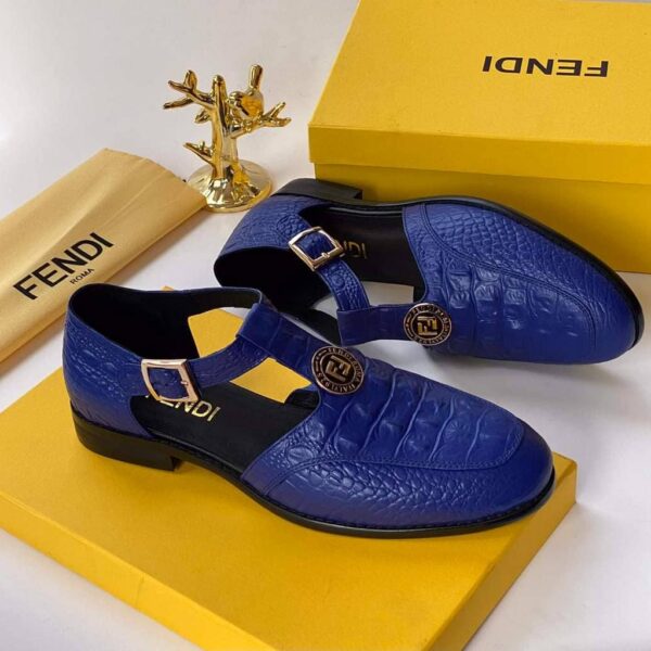 Mens Blue Crocodile Embossed Leather Shoes