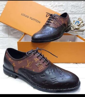 Mens Brown Monogram Leather Oxford Shoes