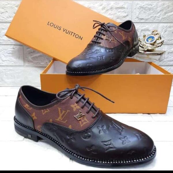 Mens Brown Monogram Leather Oxford Shoes