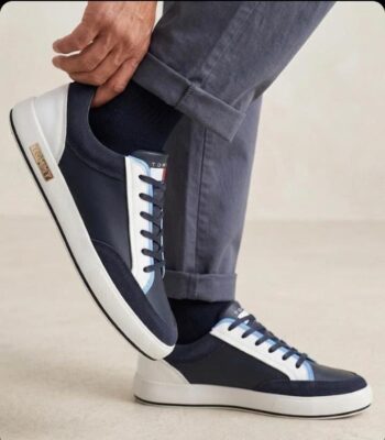 Mens Navy Blue White Leather Casual Shoes