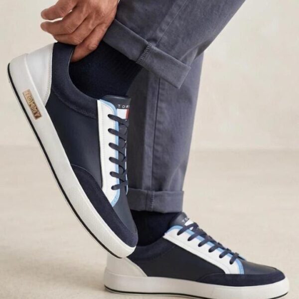Mens Navy Blue White Leather Casual Shoes
