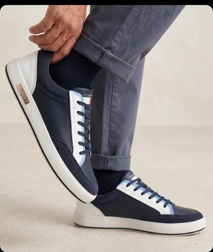 Mens Navy Blue White Leather Casual Shoes Mens Navy Blue White Leather Casual Shoes