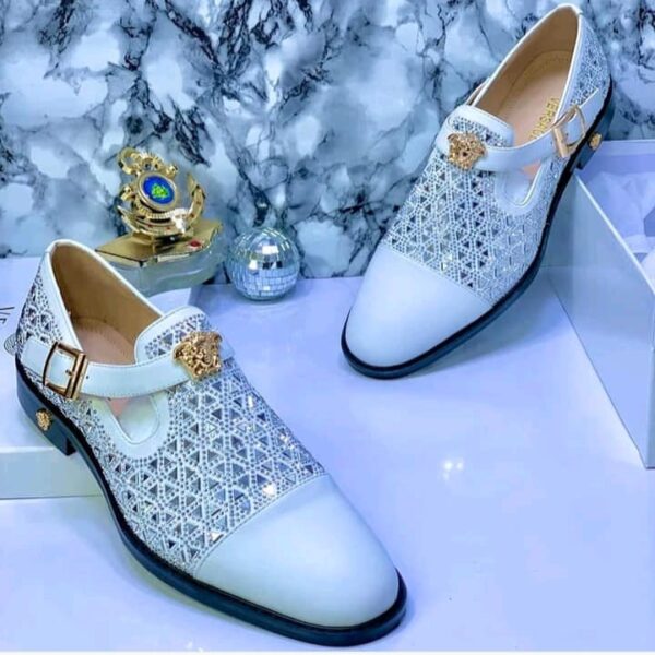 Mens White Rhinestone Loafers