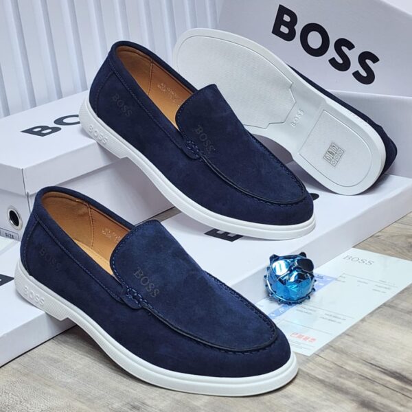 BOSS Dark Blue Suede Slip On Loafers