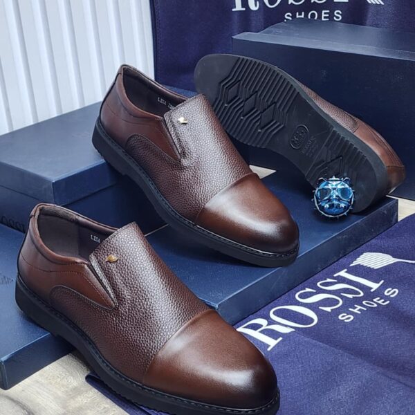 Rossi Brown Leather Slip On Shoes