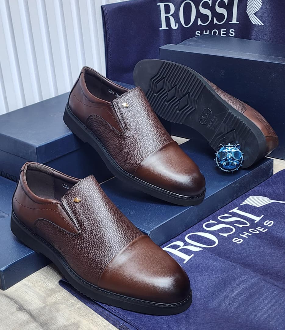 Rossi Brown Leather Slip On Shoes Rossi Brown Leather Slip On Shoes