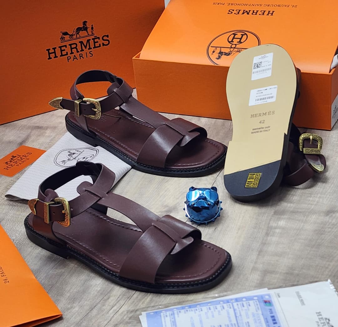 Brown Leather Flat Sandals Brown Leather Flat Sandals