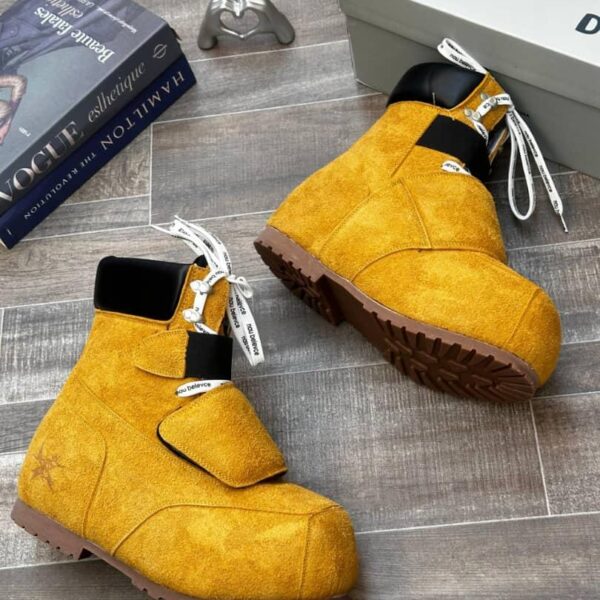Mustard Yellow Cowhide Chunky Snow Boots