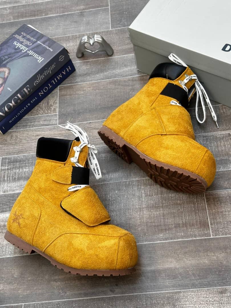 Mustard Yellow Cowhide Chunky Snow Boots Mustard Yellow Cowhide Chunky Snow Boots