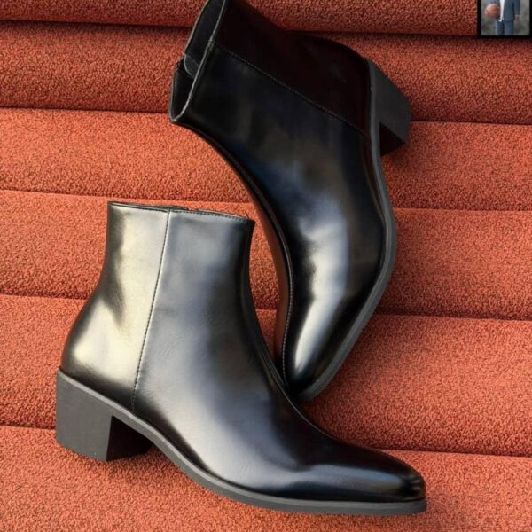 Black Leather Pointed Toe Ankle Boots