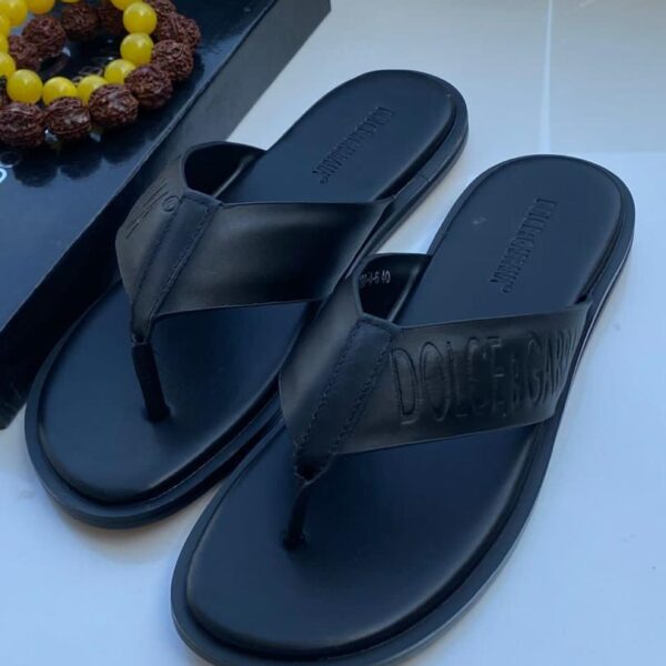 Dolce and Gabbana Black Leather Thong Sandals