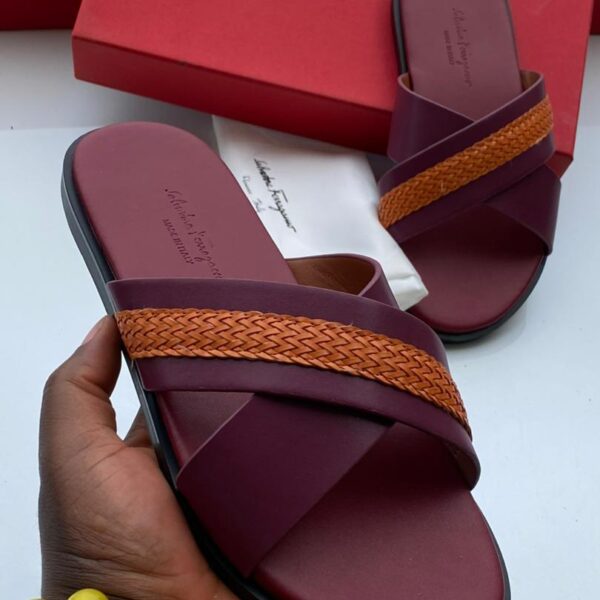 Salvatore Ferragamo Burgundy and Orange Woven Leather Sandals