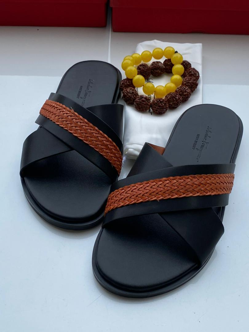 Black Leather Slide Sandals Black Leather Slide Sandals